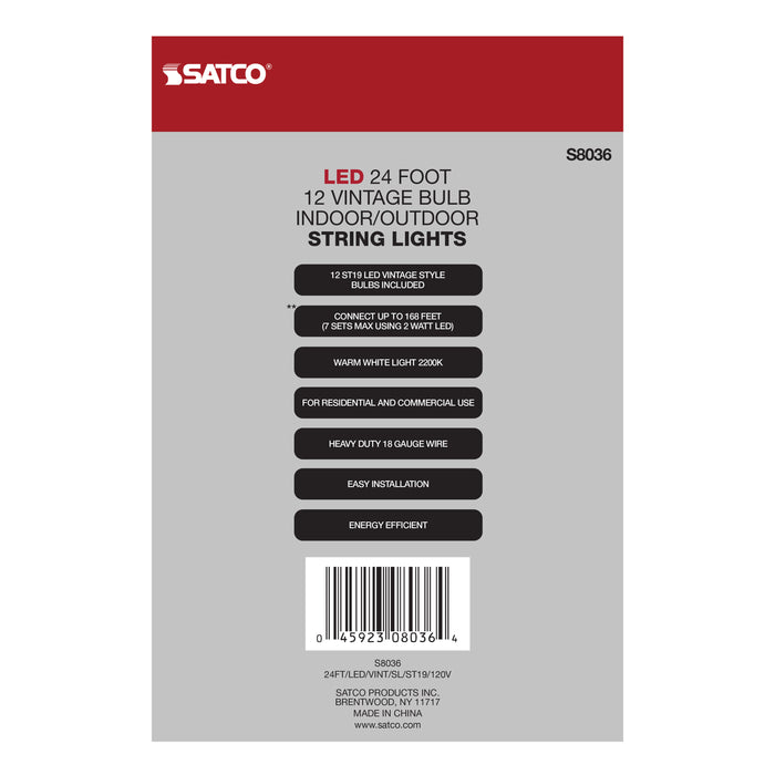 SATCO/NUVO 24 Foot LED String Light 12 Vintage ST19 Bulbs Included 120V (S8036)