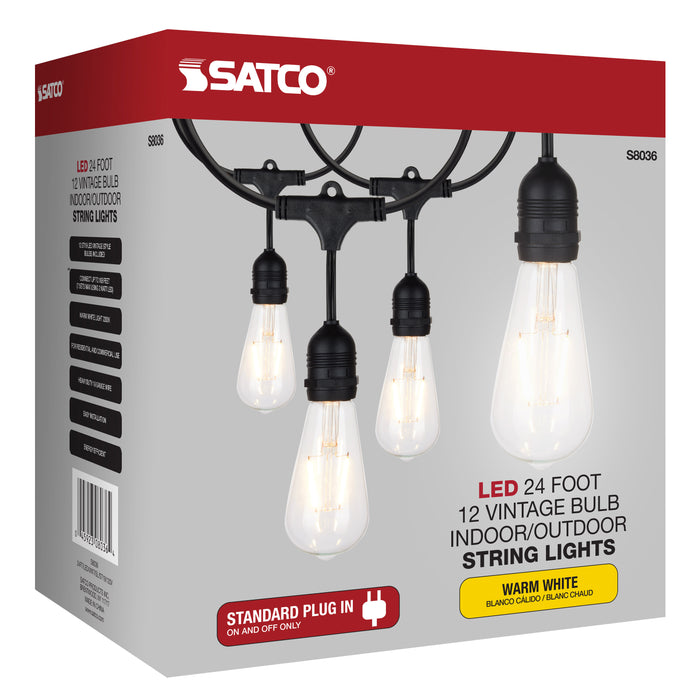 SATCO/NUVO 24 Foot LED String Light 12 Vintage ST19 Bulbs Included 120V (S8036)
