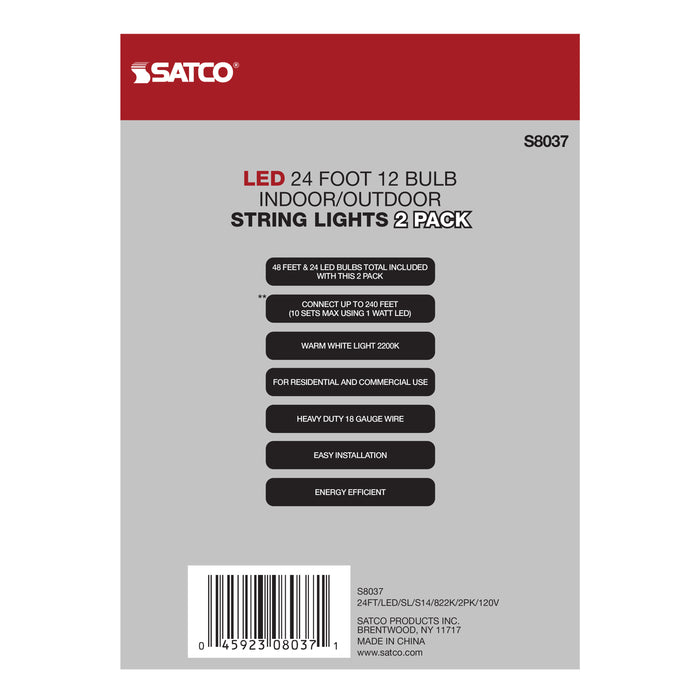 SATCO/NUVO 2 Pack 24 Foot LED String Light Includes 12-S14 Bulbs 2000K 120V (S8037)