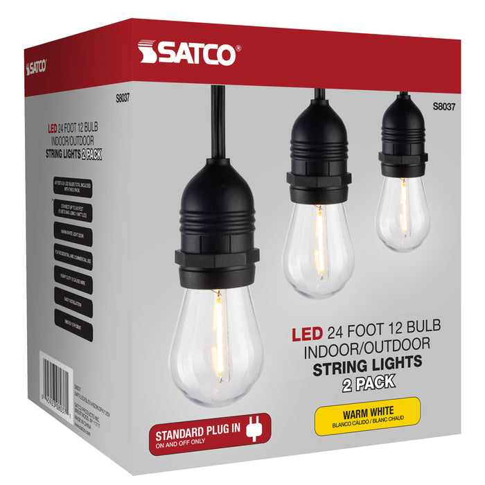 SATCO/NUVO 2 Pack 24 Foot LED String Light Includes 12-S14 Bulbs 2000K 120V (S8037)