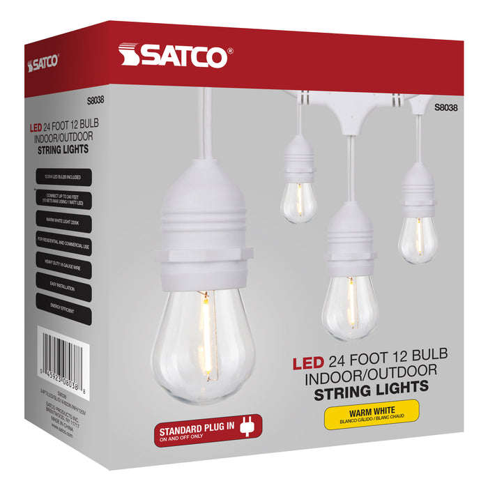 SATCO/NUVO 24 Foot LED String Light Includes 12-S14 Bulbs 2000K White Cord (S8038)