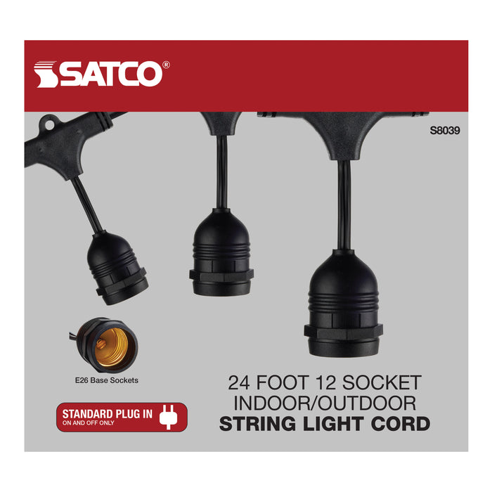 SATCO/NUVO 24 Foot LED String Light 12 Socketed Black Cord And Plug Only (S8039)