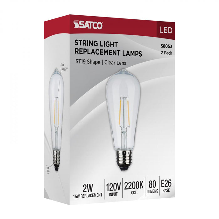 SATCO/NUVO Replacement LED String Light Lamp 2W ST19 2200K Clear 120V Medium E26 Base 2-Pack (S8053)