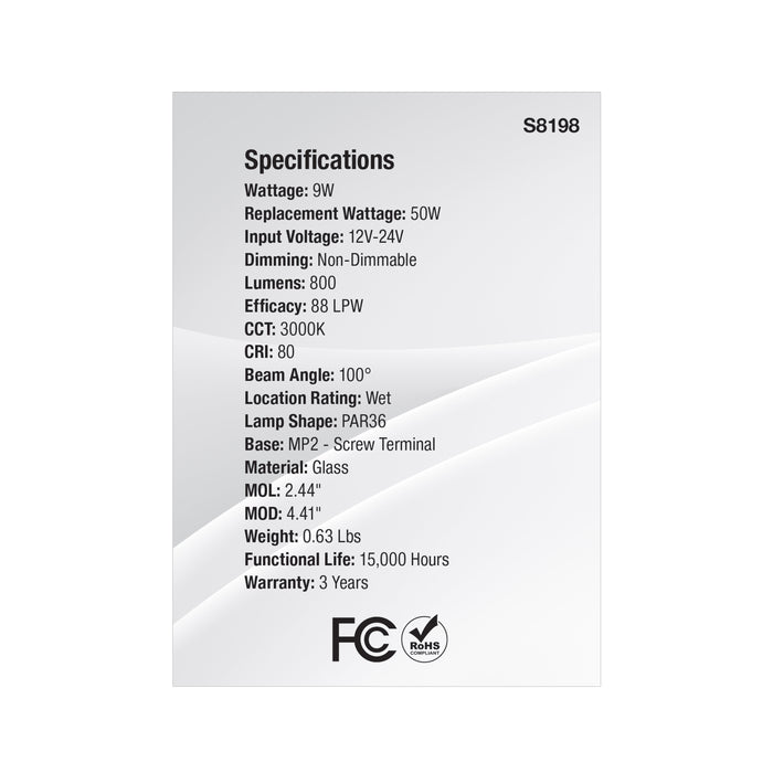 SATCO/NUVO 9W LED PAR36 5000K Average Rated Hours 3000K Screw Terminal Base (S8198)