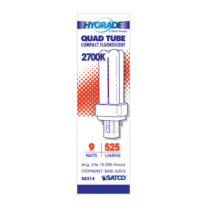 SATCO/NUVO HyGrade 9W Pin-Based Double Twin Compact Fluorescent 2700K 82 CRI G23-2 Base (S8314)