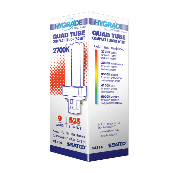 SATCO/NUVO HyGrade 9W Pin-Based Double Twin Compact Fluorescent 2700K 82 CRI G23-2 Base (S8314)