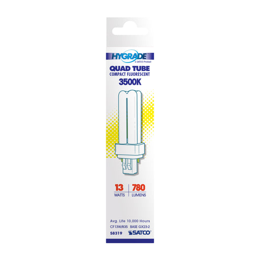 SATCO/NUVO HyGrade 13W Pin-Based Compact Fluorescent 3500K 82 CRI GX23-2 Base (S8319)