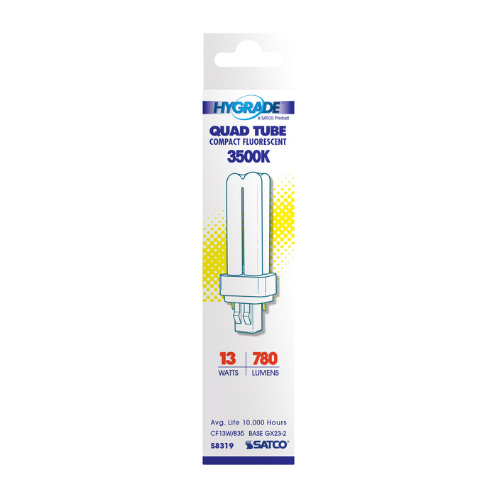 SATCO/NUVO HyGrade 13W Pin-Based Compact Fluorescent 3500K 82 CRI GX23-2 Base (S8319)