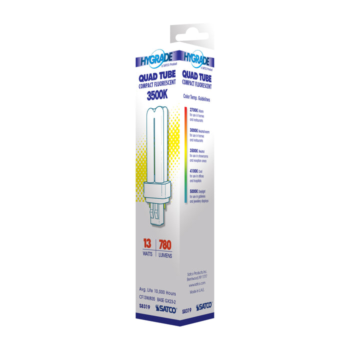 SATCO/NUVO HyGrade 13W Pin-Based Compact Fluorescent 3500K 82 CRI GX23-2 Base (S8319)