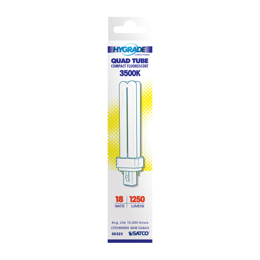 SATCO/NUVO HyGrade 18W Pin-Based Compact Fluorescent 3500K 82 CRI G24D-2 Base (S8323)