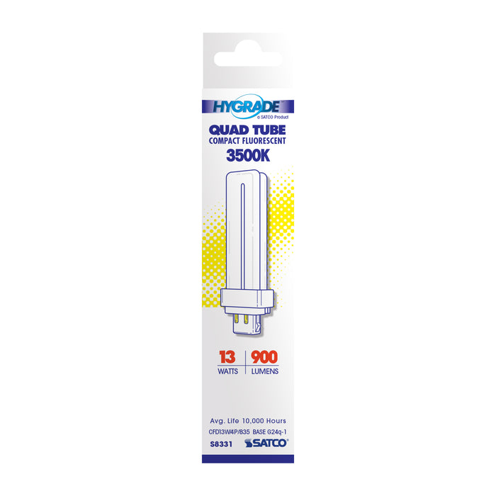 SATCO/NUVO HyGrade 13W Pin-Based Compact Fluorescent 3500K 82 CRI G24Q-1 4-Pin Base (S8331)