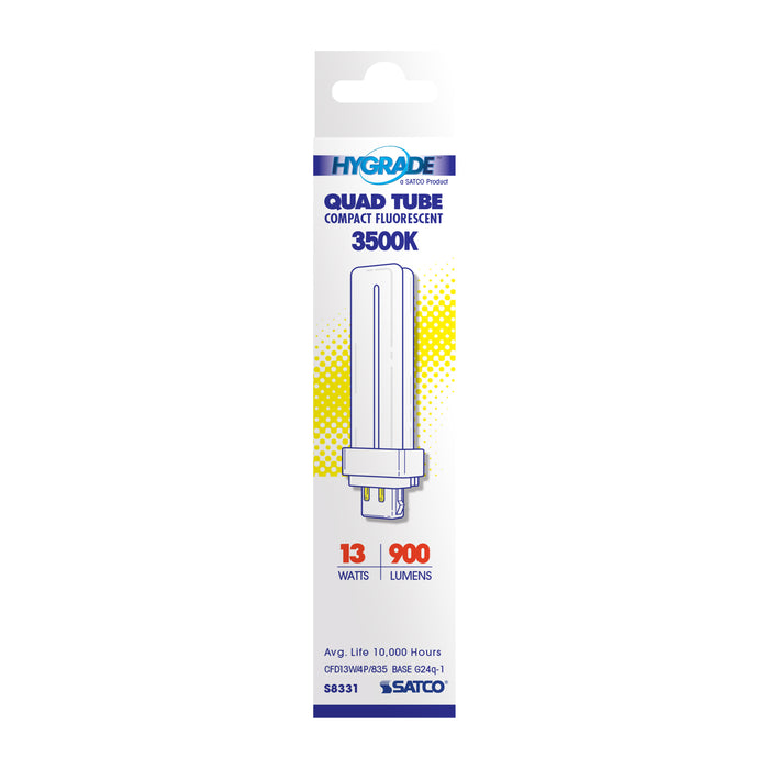 SATCO/NUVO HyGrade 13W Pin-Based Compact Fluorescent 3500K 82 CRI G24Q-1 4-Pin Base (S8331)