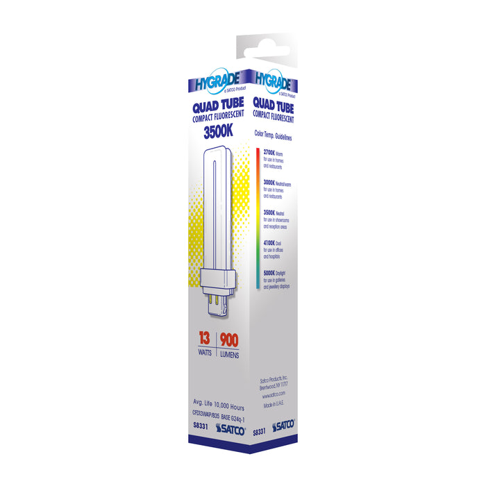 SATCO/NUVO HyGrade 13W Pin-Based Compact Fluorescent 3500K 82 CRI G24Q-1 4-Pin Base (S8331)
