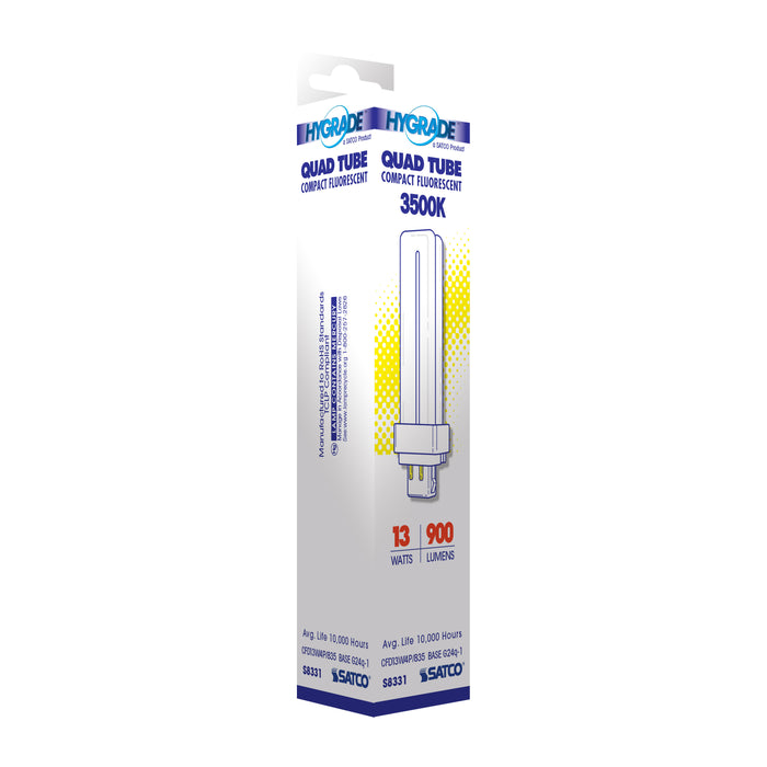 SATCO/NUVO HyGrade 13W Pin-Based Compact Fluorescent 3500K 82 CRI G24Q-1 4-Pin Base (S8331)