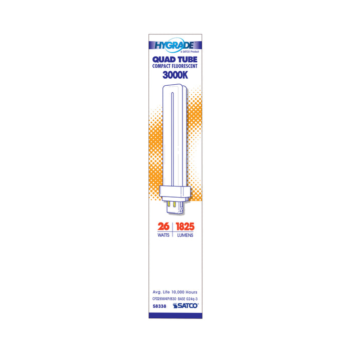SATCO/NUVO HyGrade 26W Pin-Based Compact Fluorescent 3000K 82 CRI G24Q-3 4-Pin Base (S8338)