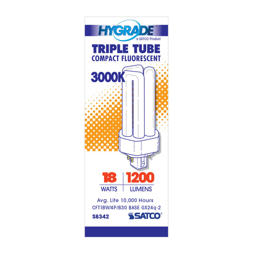 SATCO/NUVO HyGrade 18W Pin-Based Compact Fluorescent 3000K 82 CRI GX24Q-2 4-Pin Base (S8342)