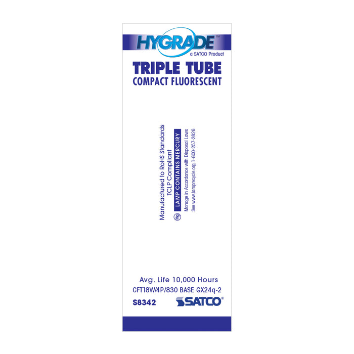 SATCO/NUVO HyGrade 18W Pin-Based Compact Fluorescent 3000K 82 CRI GX24Q-2 4-Pin Base (S8342)