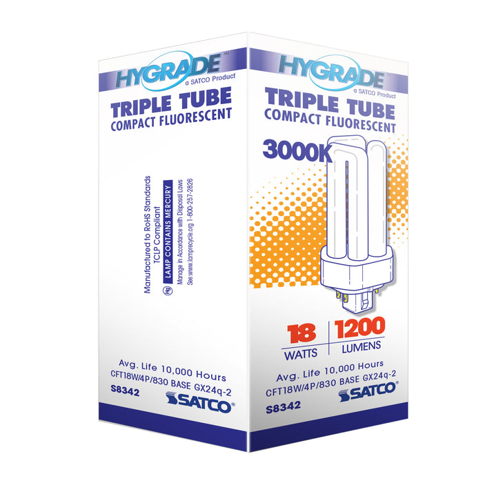 SATCO/NUVO HyGrade 18W Pin-Based Compact Fluorescent 3000K 82 CRI GX24Q-2 4-Pin Base (S8342)