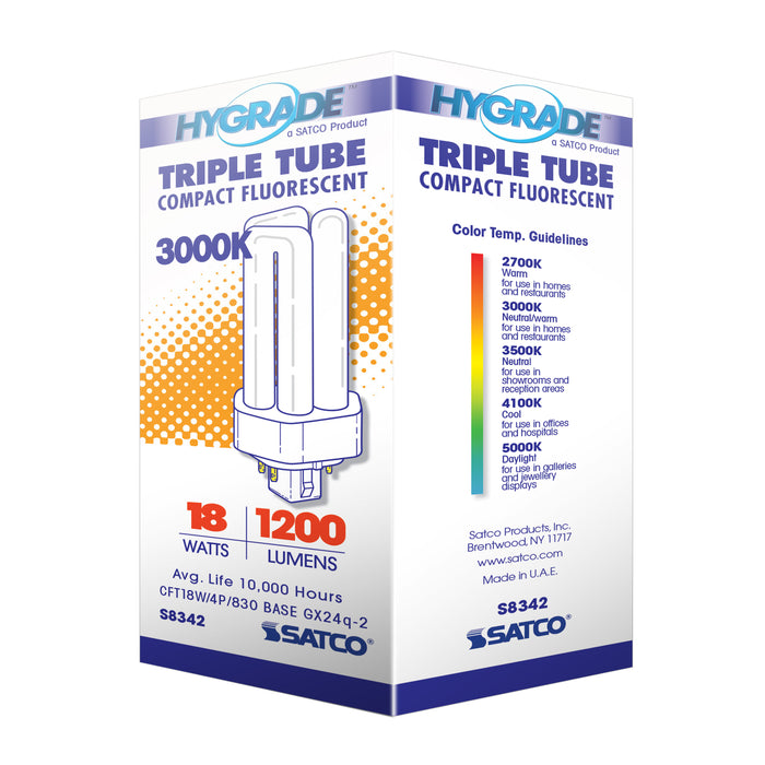 SATCO/NUVO HyGrade 18W Pin-Based Compact Fluorescent 3000K 82 CRI GX24Q-2 4-Pin Base (S8342)