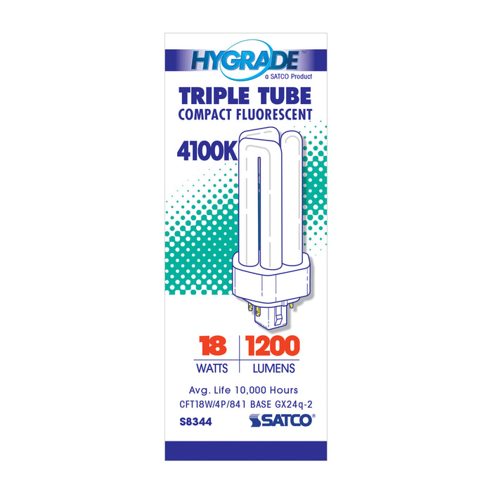 SATCO/NUVO HyGrade 18W Pin-Based Compact Fluorescent 4100K 82 CRI GX24Q-2 4-Pin Base (S8344)