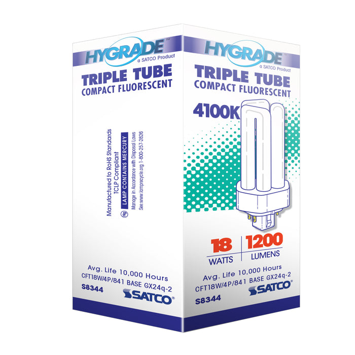 SATCO/NUVO HyGrade 18W Pin-Based Compact Fluorescent 4100K 82 CRI GX24Q-2 4-Pin Base (S8344)