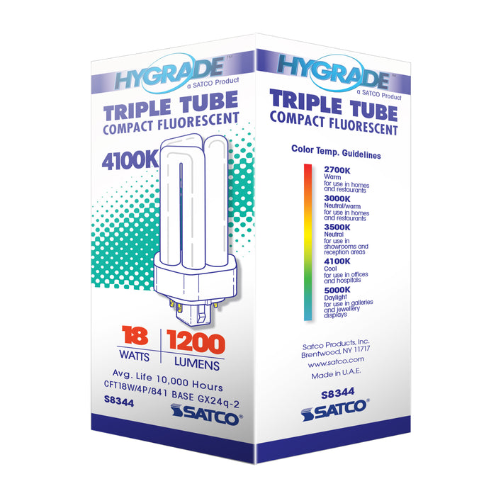 SATCO/NUVO HyGrade 18W Pin-Based Compact Fluorescent 4100K 82 CRI GX24Q-2 4-Pin Base (S8344)