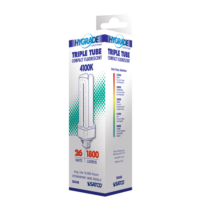 SATCO/NUVO HyGrade 26W Pin-Based Compact Fluorescent 4100K 82 CRI GX24Q-3 4-Pin Base (S8348)