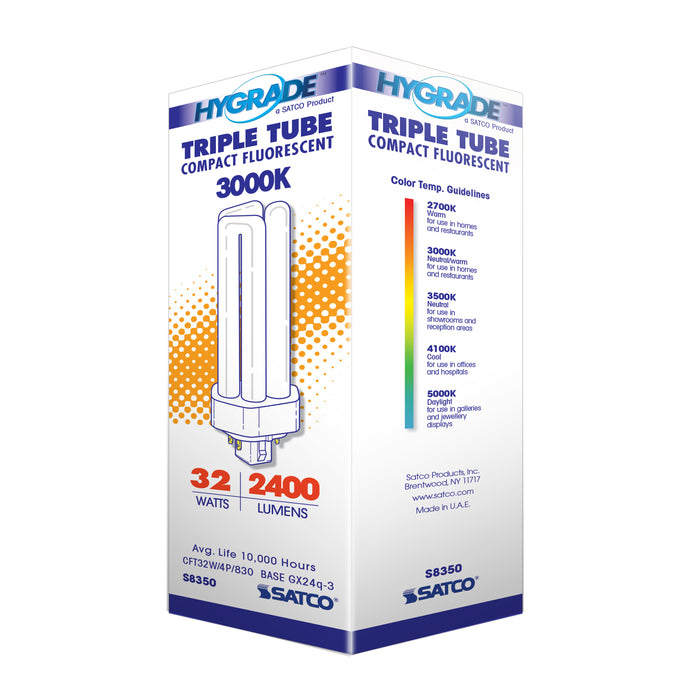 SATCO/NUVO HyGrade 32W Pin-Based Compact Fluorescent 3000K 82 CRI GX24Q-3 4-Pin Base (S8350)