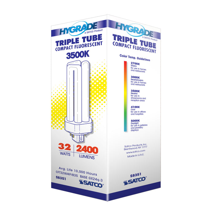 SATCO/NUVO HyGrade 32W Pin-Based Compact Fluorescent 3500K 82 CRI GX24Q-3 4-Pin Base (S8351)