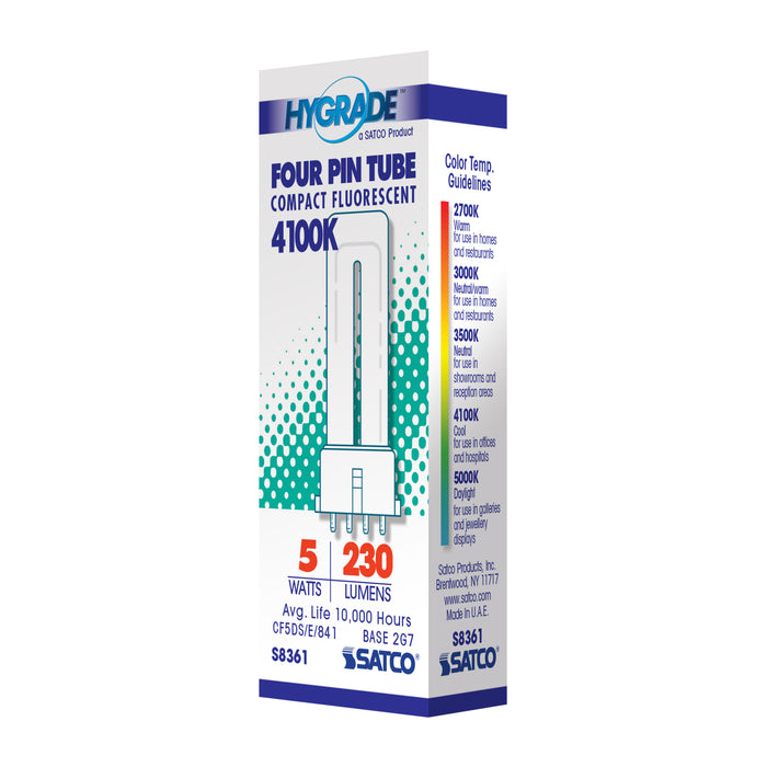 SATCO/NUVO HyGrade 5W Pin-Based Compact Fluorescent 4100K 82 CRI 2G7 Base (S8361)
