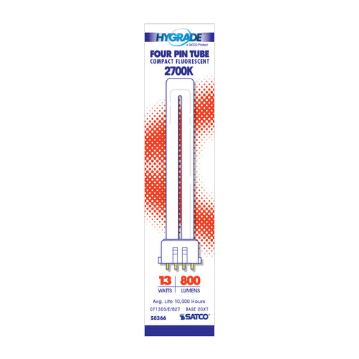 SATCO/NUVO HyGrade 13W Pin-Based Compact Fluorescent 2700K 82 CRI 2Gx7 4-Pin Base (S8366)