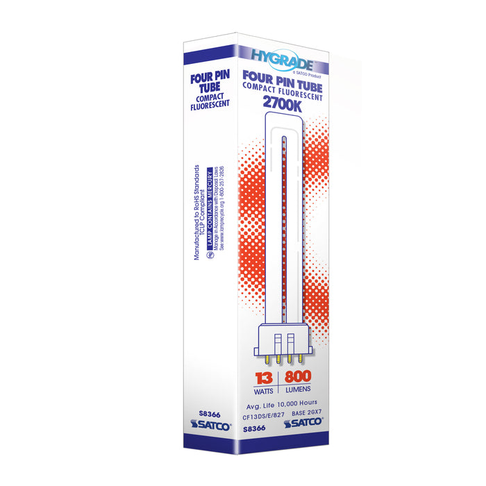 SATCO/NUVO HyGrade 13W Pin-Based Compact Fluorescent 2700K 82 CRI 2Gx7 4-Pin Base (S8366)