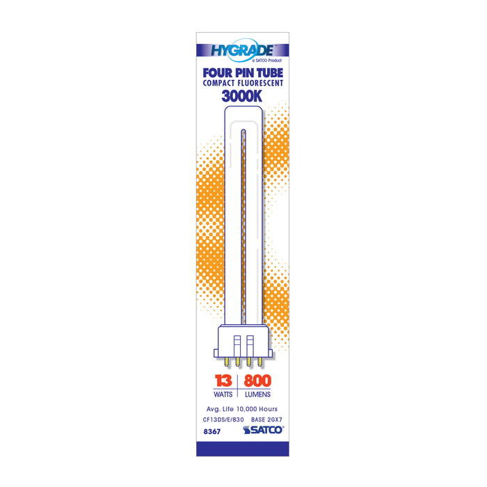 SATCO/NUVO HyGrade 13W Pin-Based Compact Fluorescent 3000K 82 CRI 2Gx7 4-Pin Base (S8367)