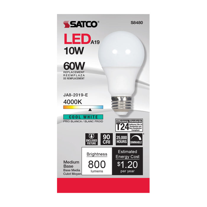 SATCO/NUVO 10W A19 LED Frosted 4000K Medium Base 120V (S8480)