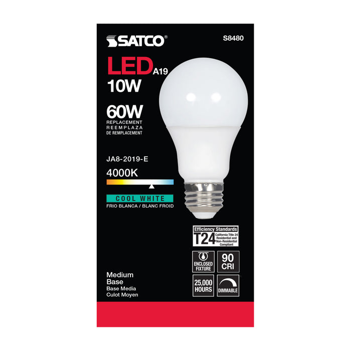 SATCO/NUVO 10W A19 LED Frosted 4000K Medium Base 120V (S8480)