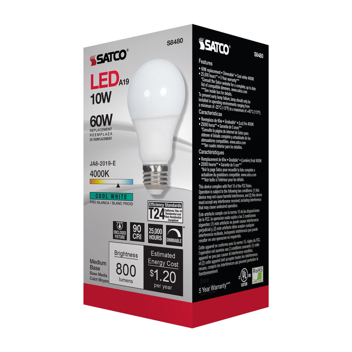 SATCO/NUVO 10W A19 LED Frosted 4000K Medium Base 120V (S8480)