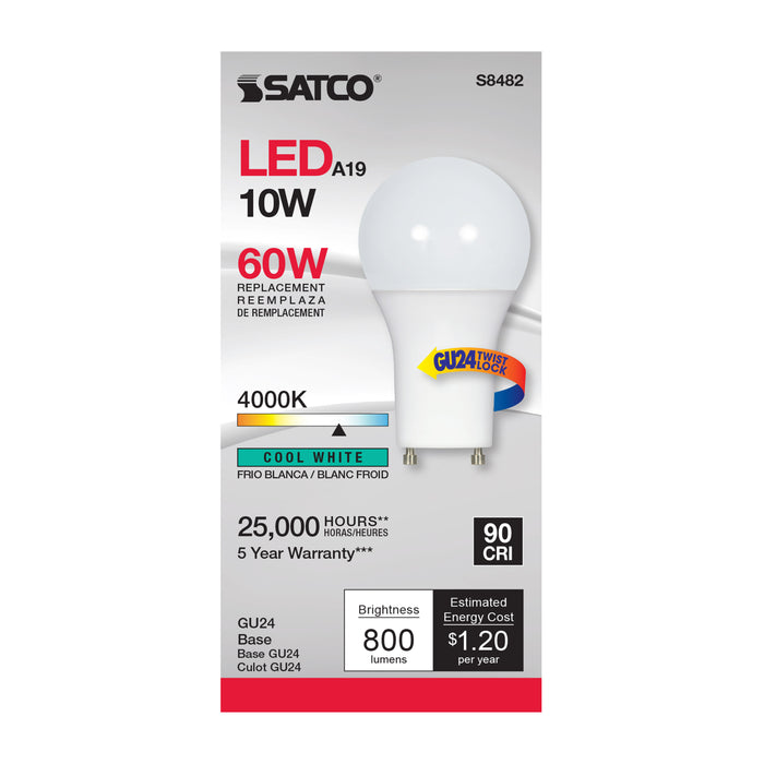 SATCO/NUVO 10W A19 LED Frosted 4000K GU24 Base 120V (S8482)
