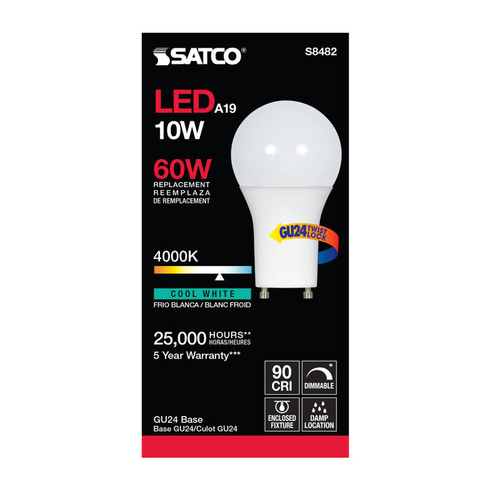 SATCO/NUVO 10W A19 LED Frosted 4000K GU24 Base 120V (S8482)