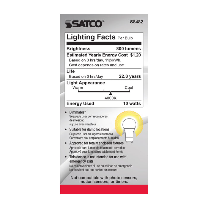 SATCO/NUVO 10W A19 LED Frosted 4000K GU24 Base 120V (S8482)