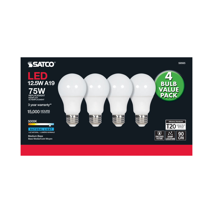 SATCO/NUVO 12.5W A19 LED 5000K Medium Base 120V 4-Pack (S8565)