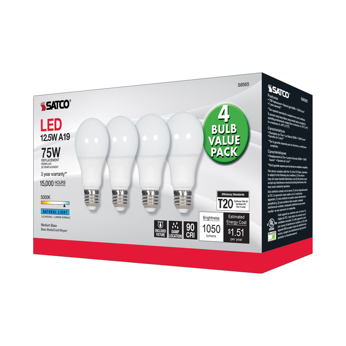 SATCO/NUVO 12.5W A19 LED 5000K Medium Base 120V 4-Pack (S8565)