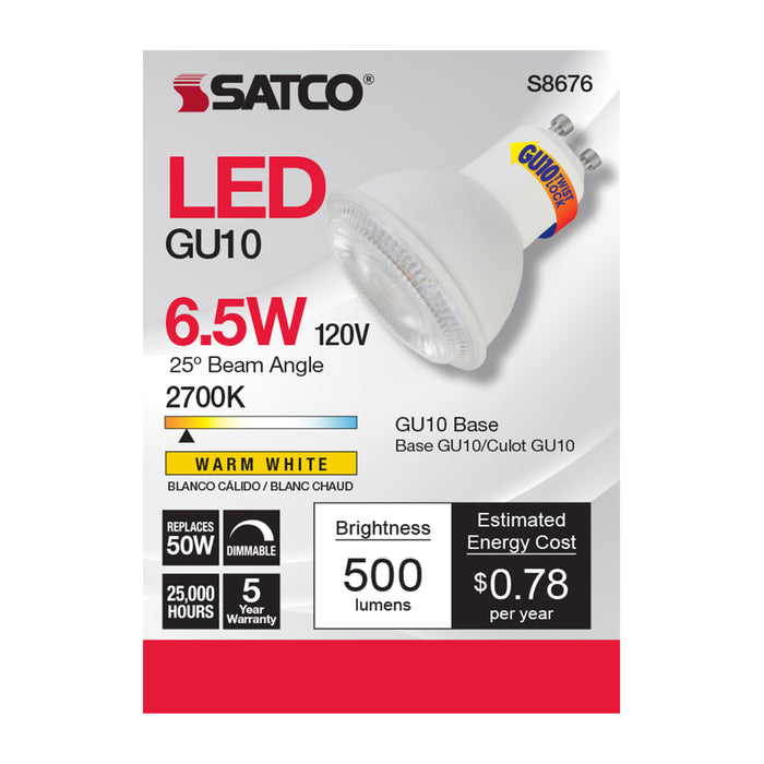 SATCO/NUVO 6.5W LED MR16 2700K 25 Degree Beam Spread GU10 Base 120V (S8676)