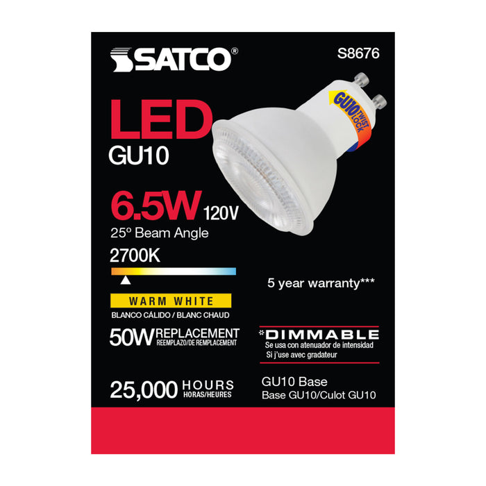 SATCO/NUVO 6.5W LED MR16 2700K 25 Degree Beam Spread GU10 Base 120V (S8676)