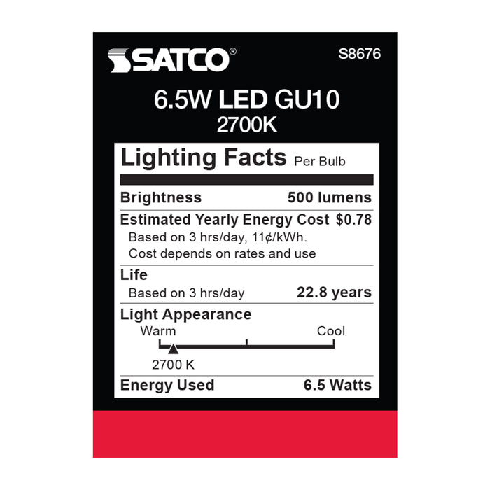 SATCO/NUVO 6.5W LED MR16 2700K 25 Degree Beam Spread GU10 Base 120V (S8676)