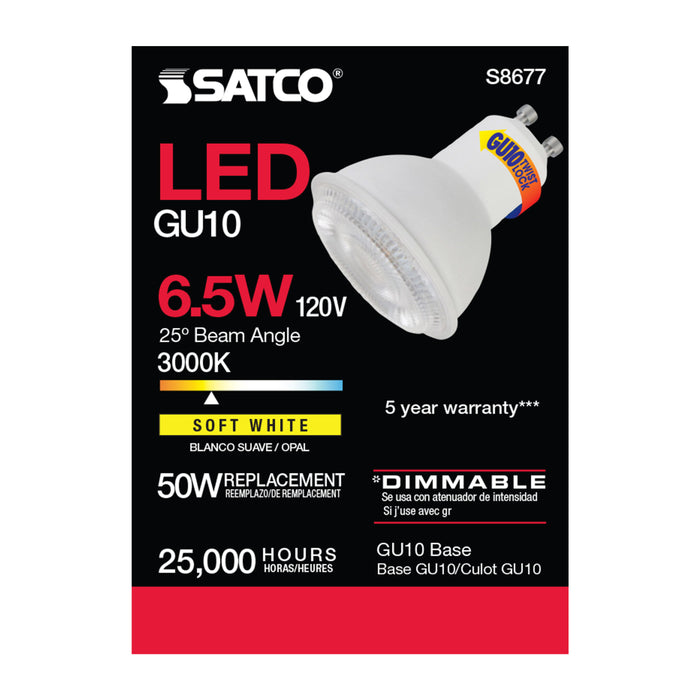 SATCO/NUVO 6.5W LED MR16 3000K 25 Degree Beam Spread GU10 Base 120V (S8677)