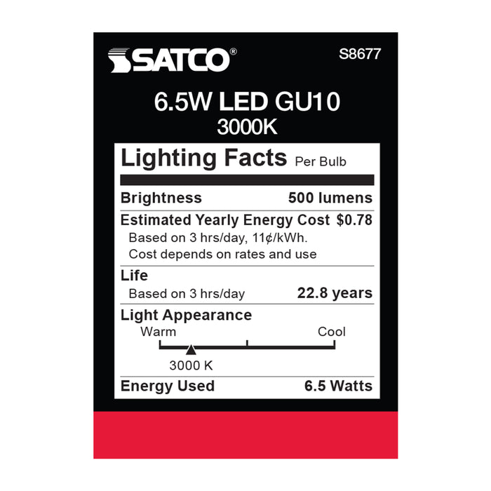 SATCO/NUVO 6.5W LED MR16 3000K 25 Degree Beam Spread GU10 Base 120V (S8677)