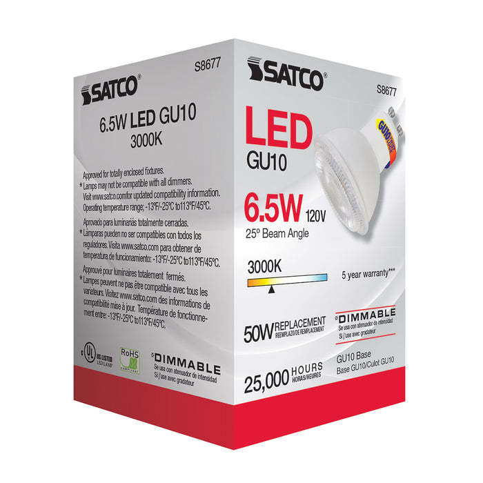 SATCO/NUVO 6.5W LED MR16 3000K 25 Degree Beam Spread GU10 Base 120V (S8677)