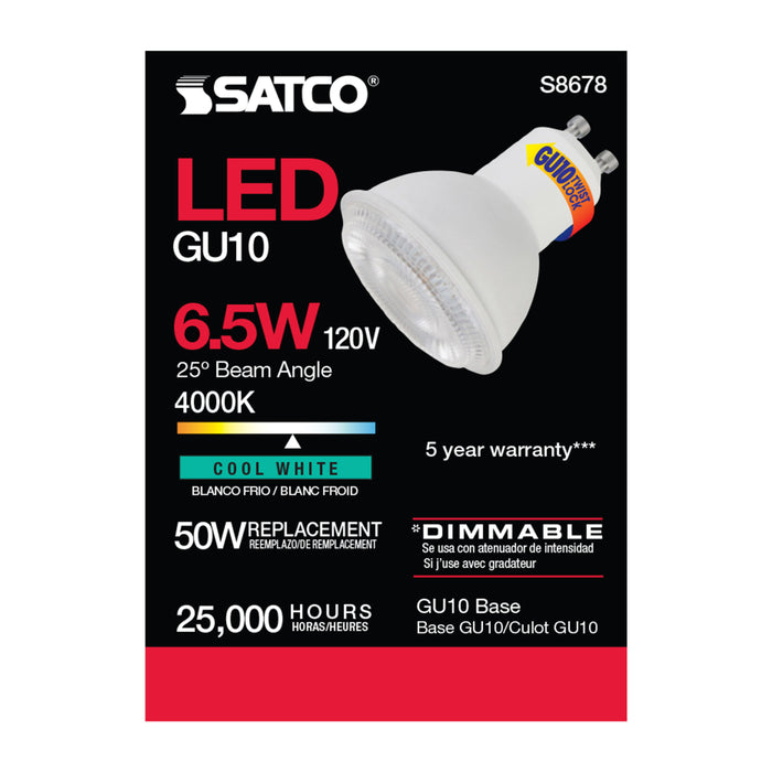 SATCO/NUVO 6.5W LED MR16 4000K 25 Degree Beam Spread GU10 Base 120V (S8678)