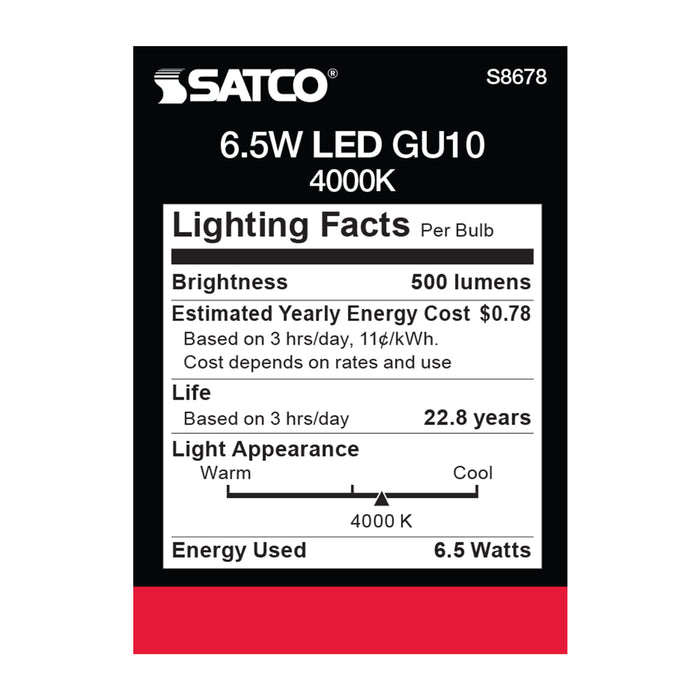 SATCO/NUVO 6.5W LED MR16 4000K 25 Degree Beam Spread GU10 Base 120V (S8678)