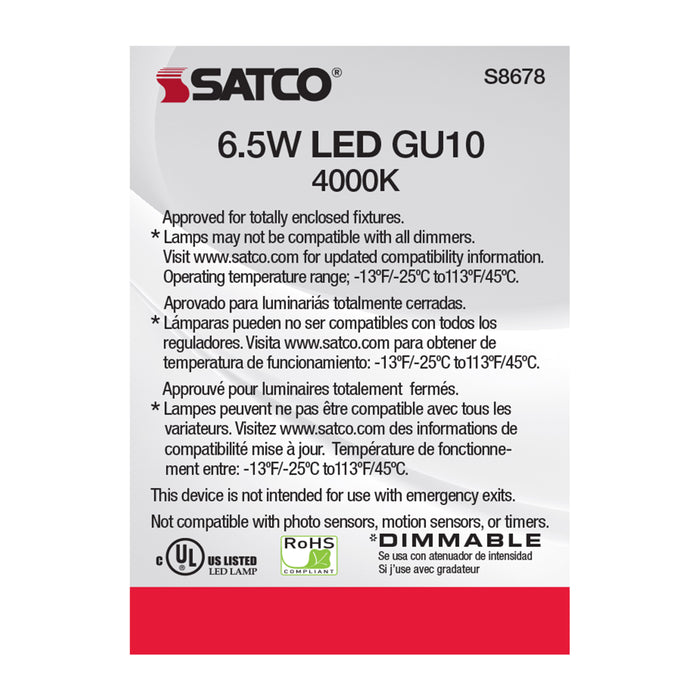 SATCO/NUVO 6.5W LED MR16 4000K 25 Degree Beam Spread GU10 Base 120V (S8678)